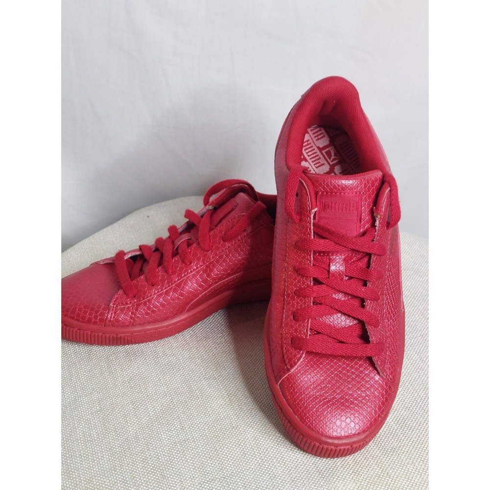 Puma Basket Classic Red Sneakers Womens US 8.5 EU 39 Leather Lace Up Casual Shoe